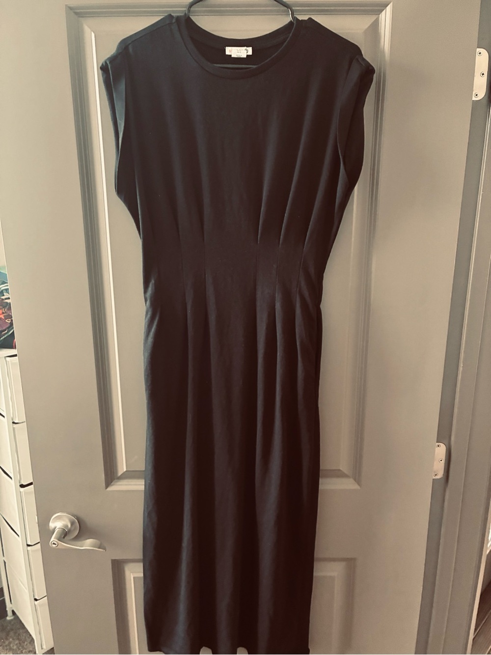 Sundry Black Cap-Sleeve Crew Midi Dress